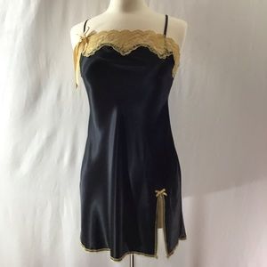 Victoria’s Secret black gown with dark yellow trim